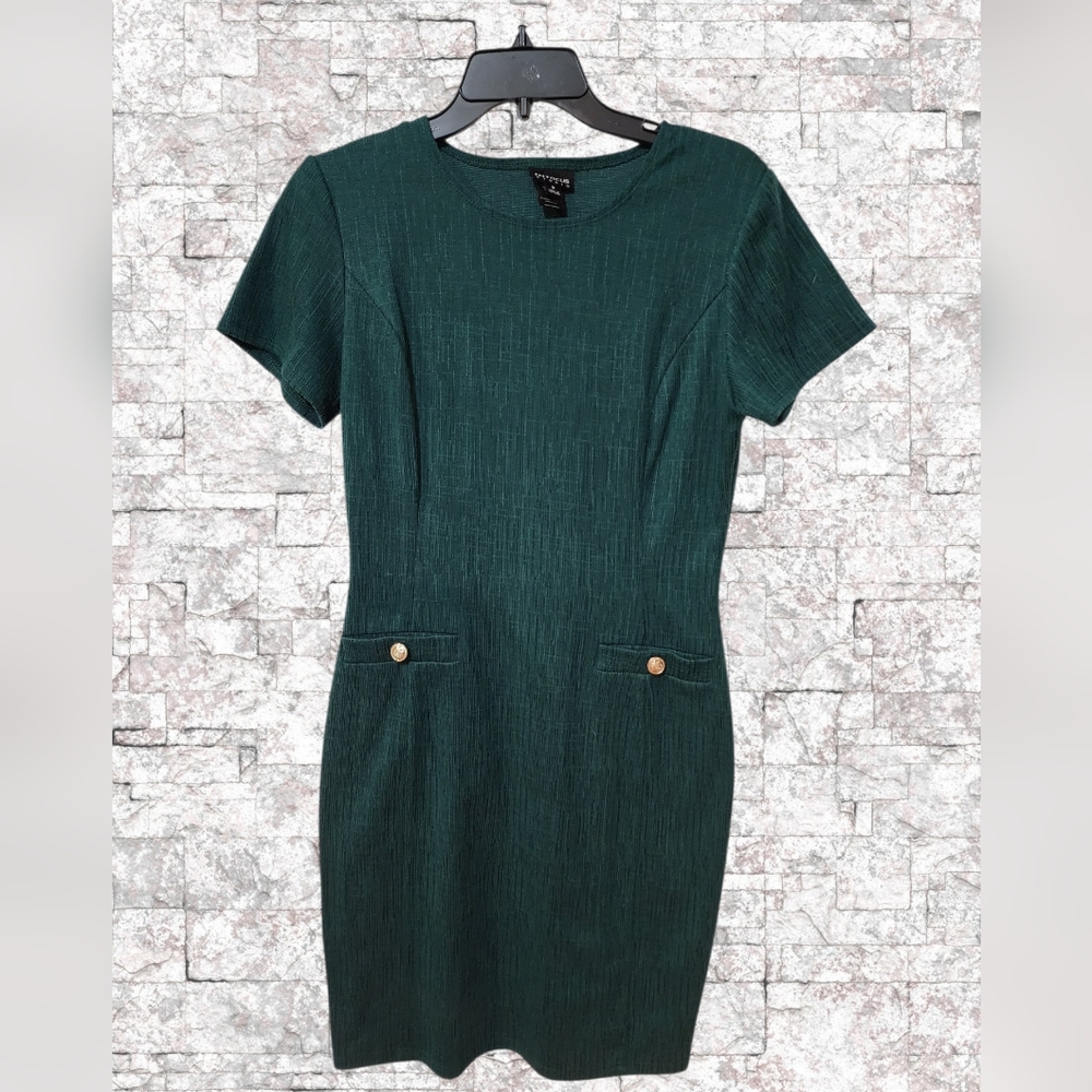 Vintage Teal/Green Mini Dress W/Gold Button Accents Size 8